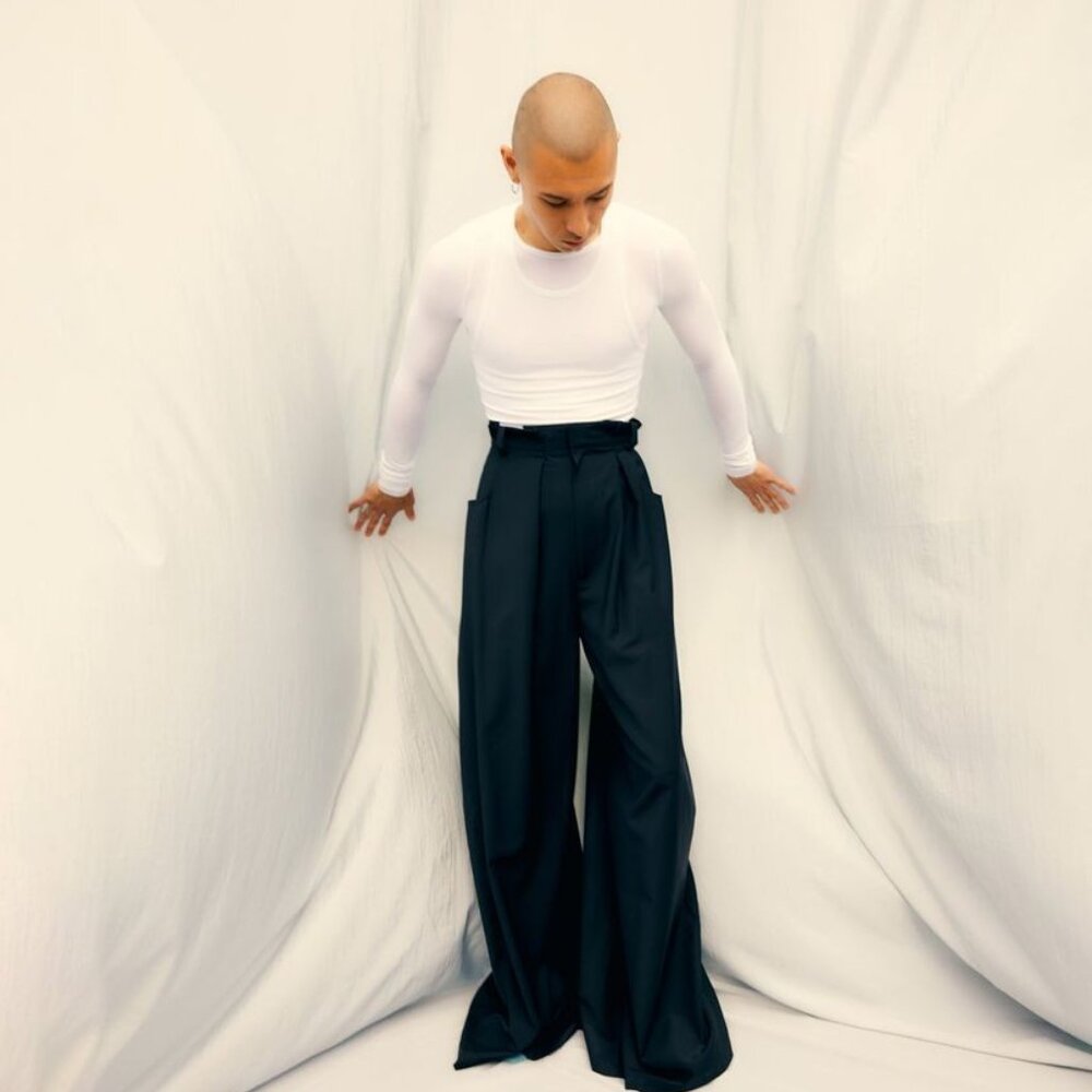 Tibi Tropical Wool Walker Wide Leg Pant in Black - Picture 4 of 8
